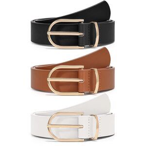 9852 3 Pack Women's Belts For Jeans Pants Fashion Gold Buckle Ladies Dress